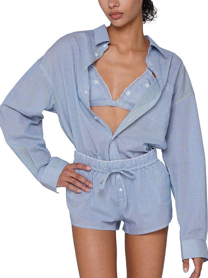 SweetChilling Resort Embroidered Boyfriend Shirt Women&