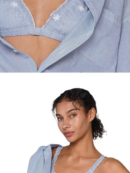 SweetChilling Resort Embroidered Boyfriend Shirt Women&