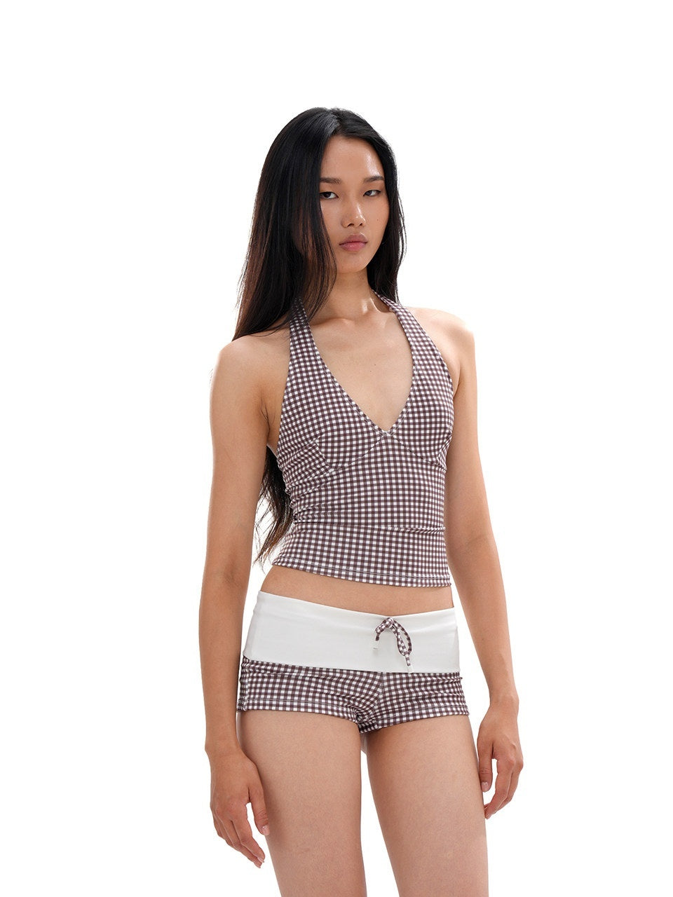 SweetChilling Resort Gingham Print V-neck Shorts Women&