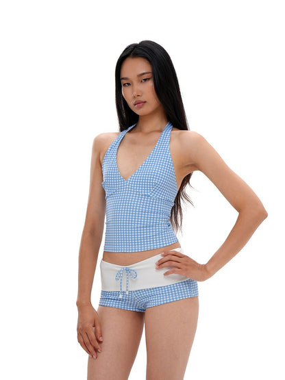 SweetChilling Resort Gingham Print V-neck Shorts Women&