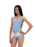 SweetChilling Resort-Shorts mit V-Ausschnitt im Gingham-Muster für Damen – Bikinis mit Neckholder-Träger aus Polyester und Elasthan