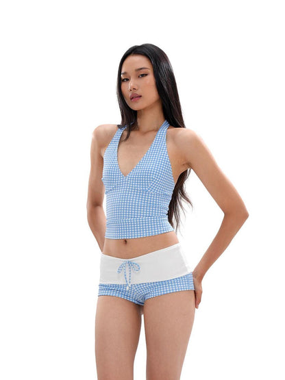SweetChilling Resort Gingham Print V-neck Shorts Women&