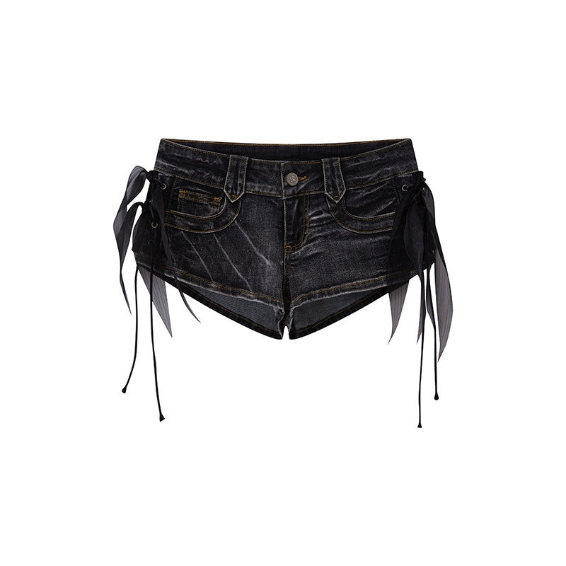 SweetChilling Rock Fringe Tie Washed Low Rise Women&