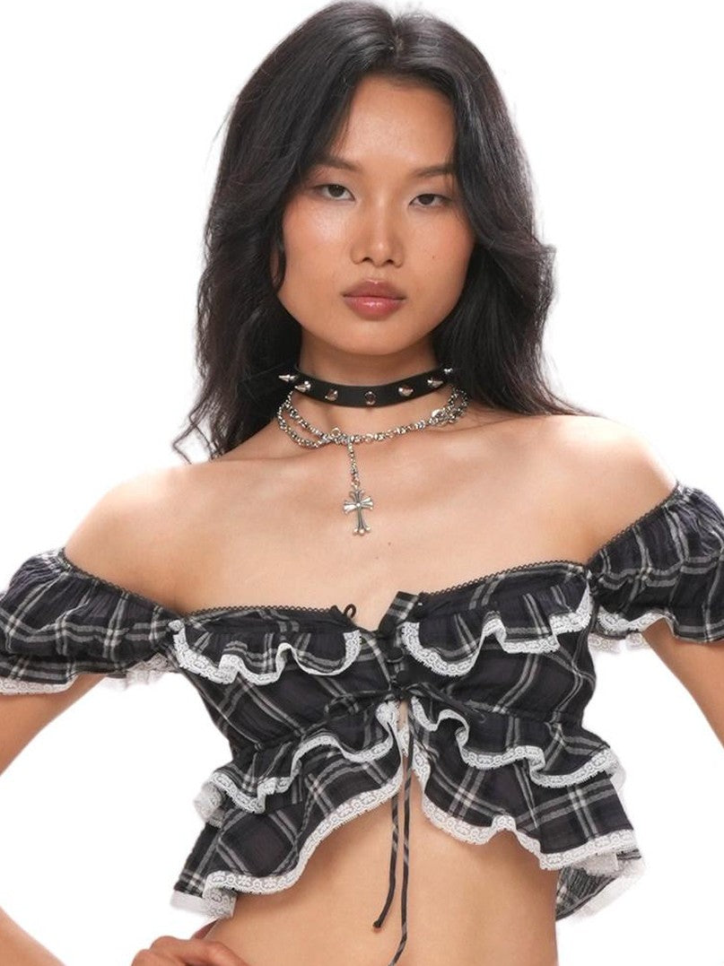 SweetChilling Ruffle Collar Spliced Lace Buttoned Sleeveless Fitted Women&