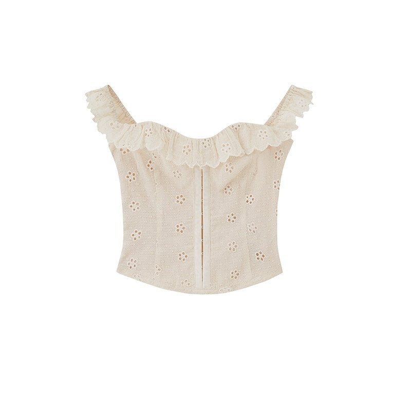 SweetChilling Ruffle Embroidered Cinched Waist Slimming Women&