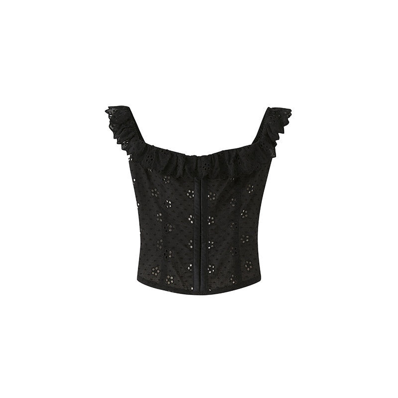 SweetChilling Ruffle Embroidered Cinched Waist Slimming Women&