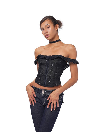 SweetChilling Ruffle Embroidered Cinched Waist Slimming Women&