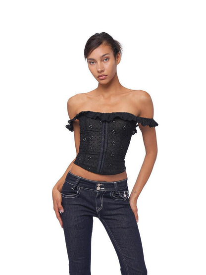 SweetChilling Ruffle Embroidered Cinched Waist Slimming Women&