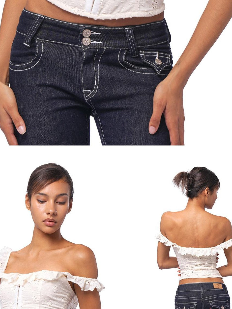 SweetChilling Ruffle Embroidered Cinched Waist Slimming Women&