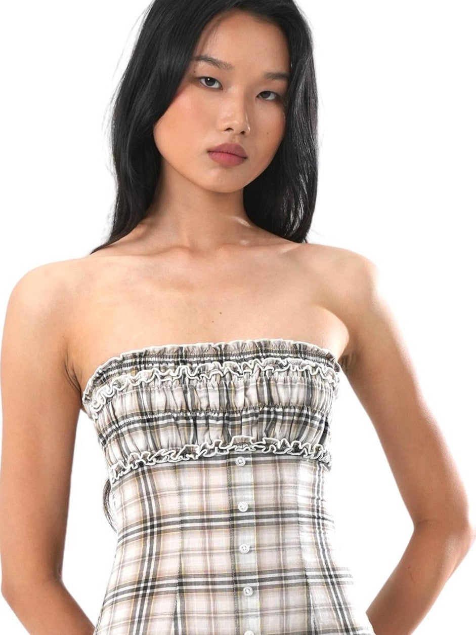 SweetChilling Ruffled Strapless Cinched Waist Women&