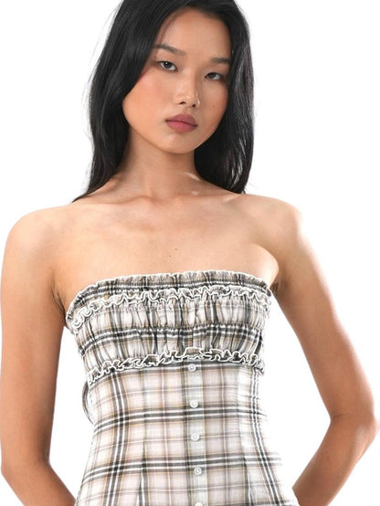 SweetChilling Ruffled Strapless Cinched Waist Women&