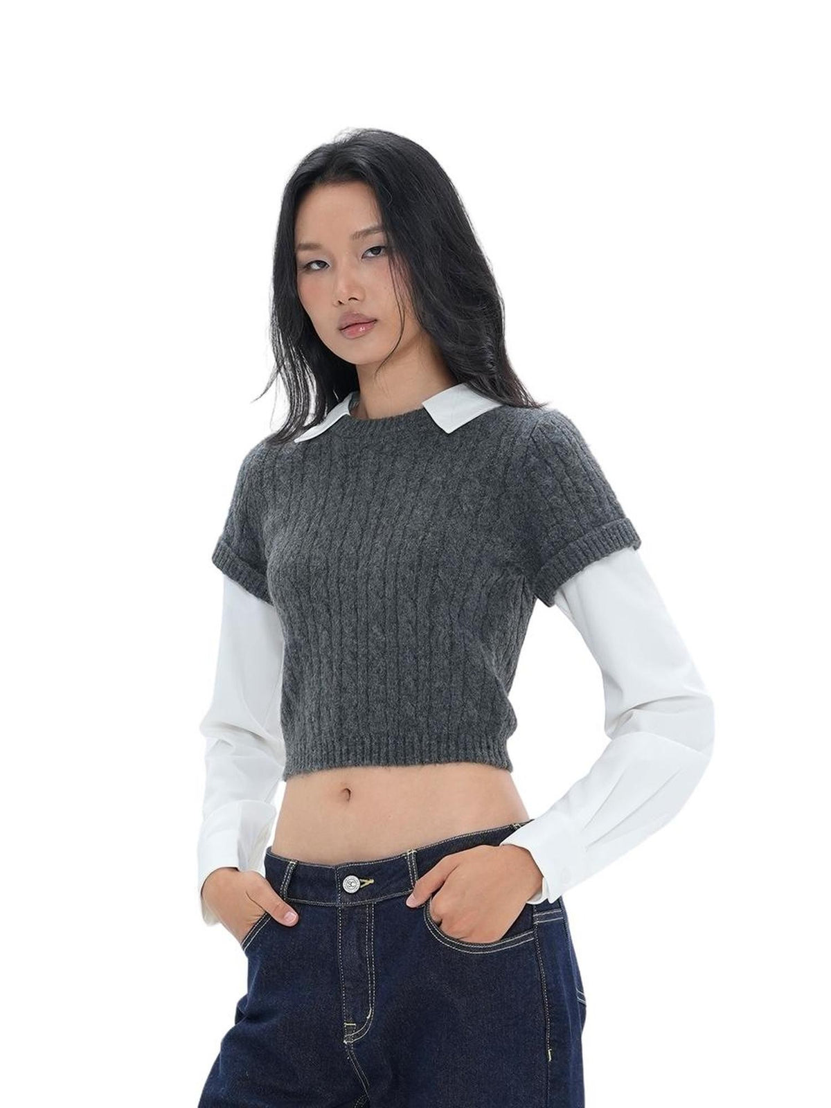 SweetChilling Shirt Paneled Loose Fit Pullover Women&