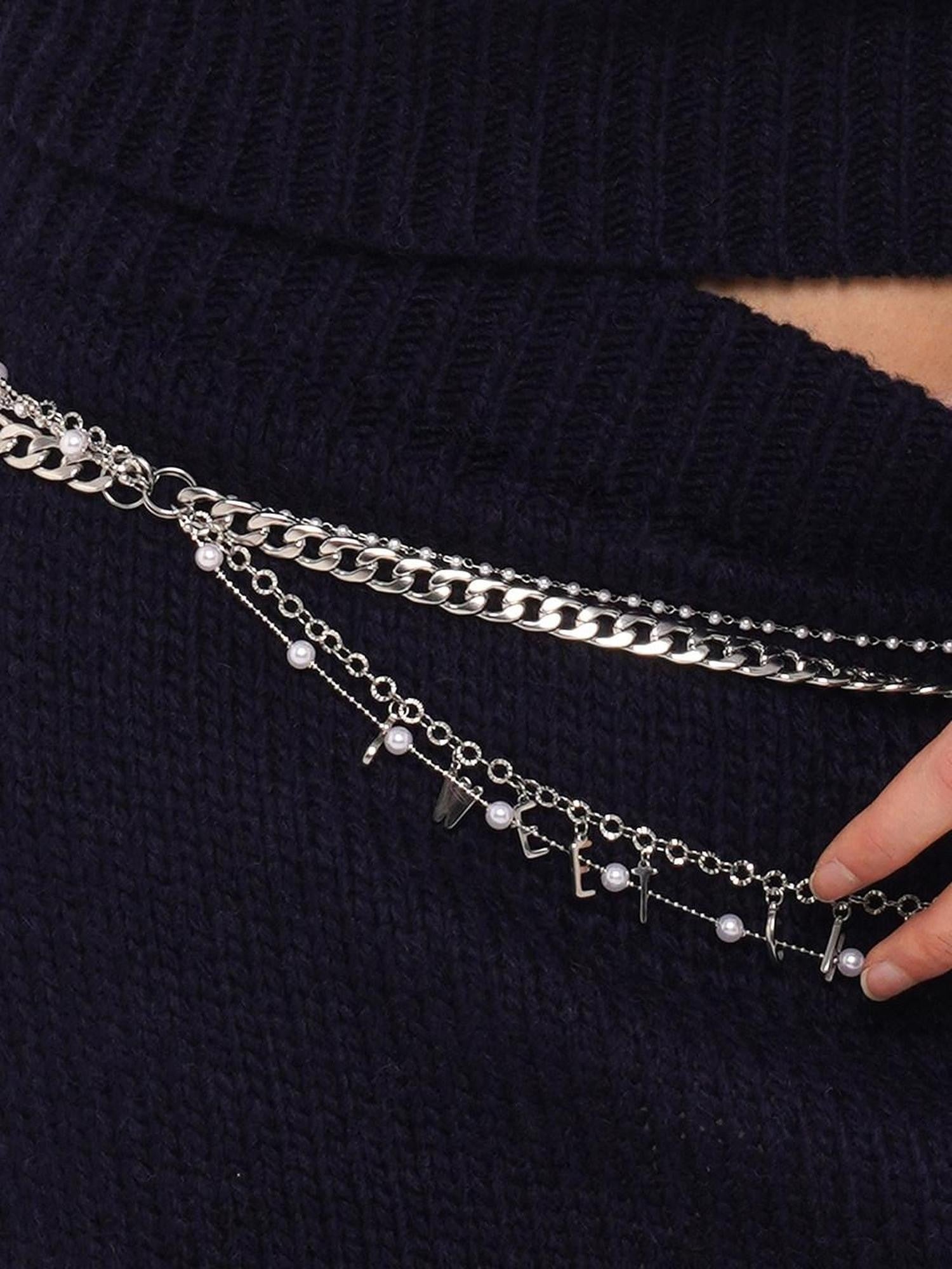 SweetChilling Silver Four Layer Metal Letter Waist Chain Women&