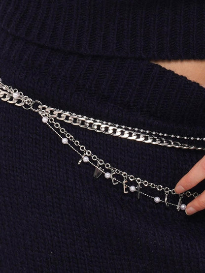 SweetChilling Silver Four Layer Metal Letter Waist Chain Women&