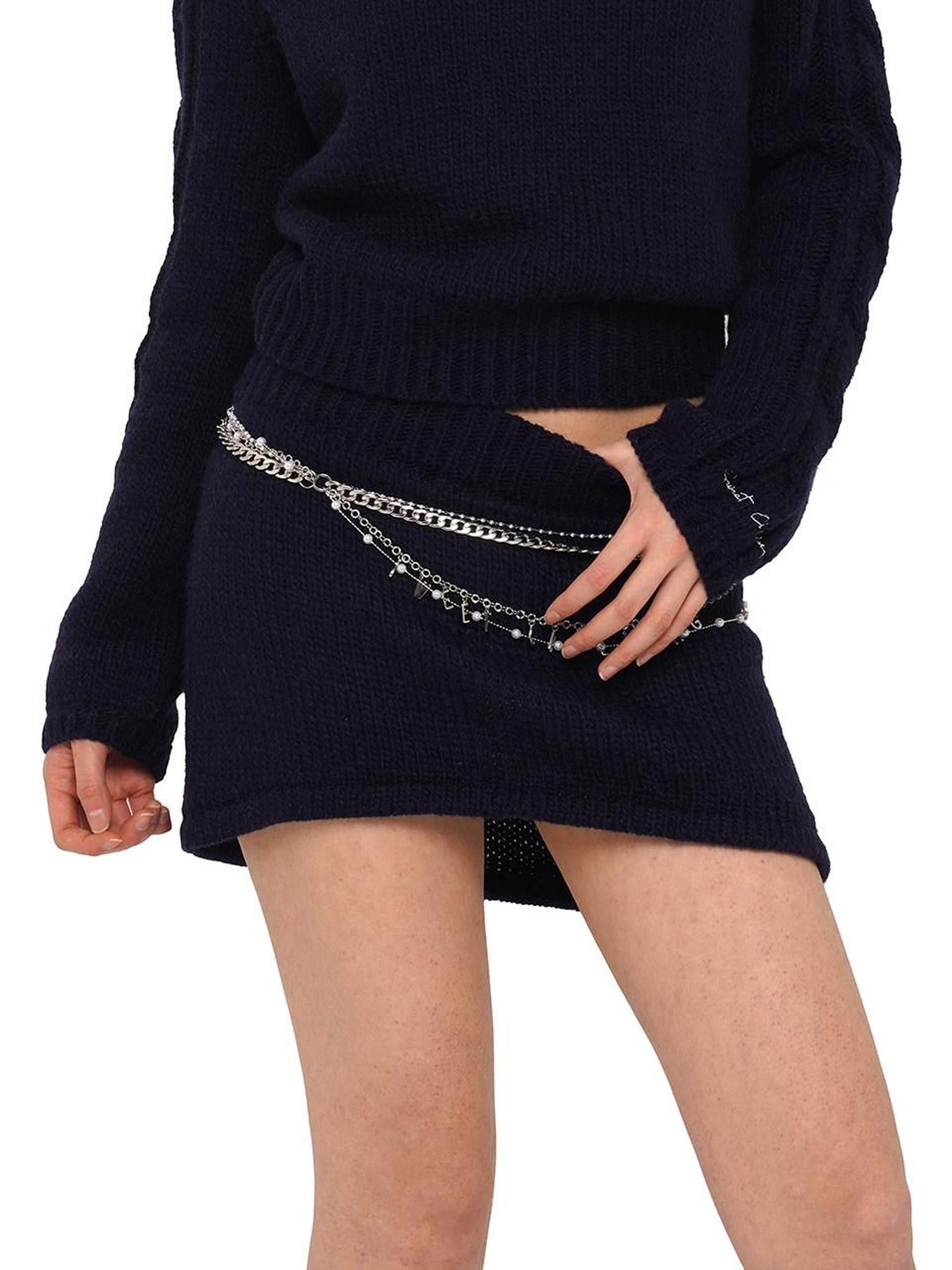 SweetChilling Silver Four Layer Metal Letter Waist Chain Women&