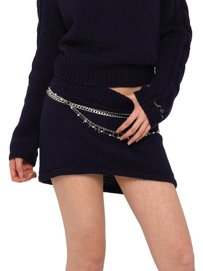 SweetChilling Silver Four Layer Metal Letter Waist Chain Women&