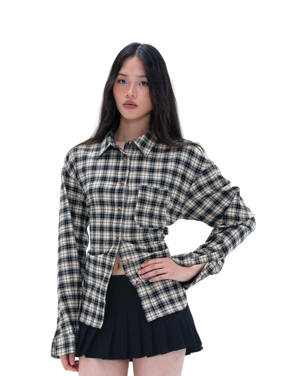 SweetChilling Slim Fit Back Tie Long Sleeve Lapel Collar Cotton Women&