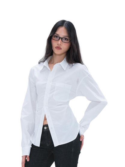 SweetChilling Slim Fit Back Tie Long Sleeve Lapel Collar Cotton Women&