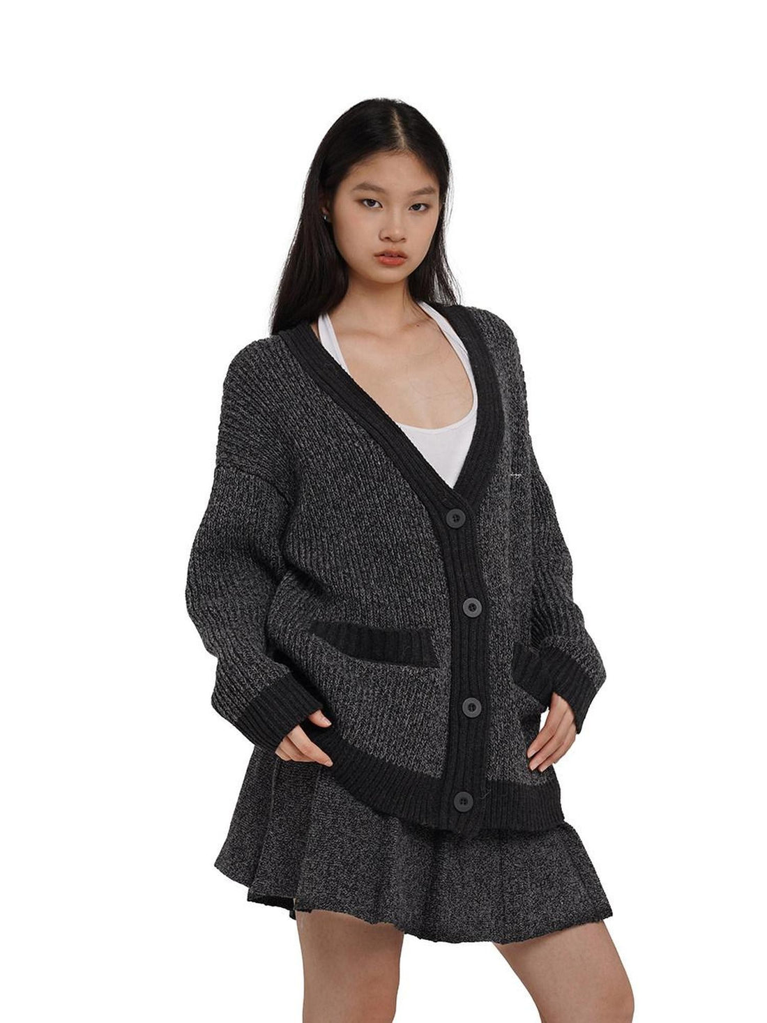 SweetChilling Slimming Colorblock Floral V-neck Cardigan Pleated Women&