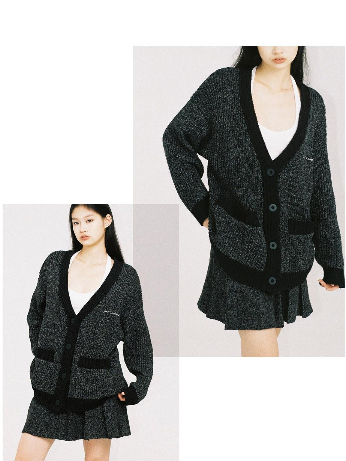SweetChilling Slimming Colorblock Floral V-neck Cardigan Pleated Women&