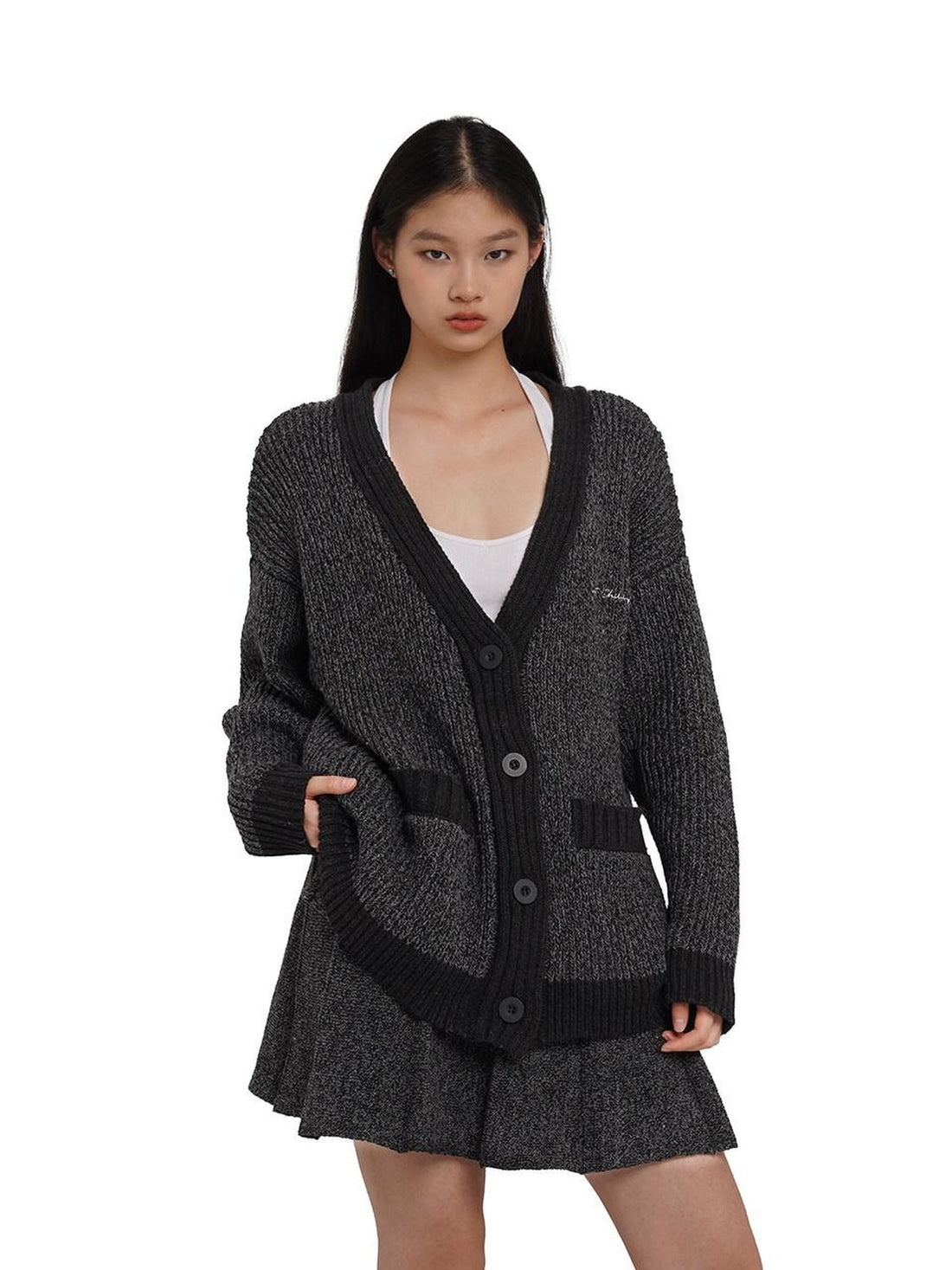 SweetChilling Slimming Colorblock Floral V-neck Cardigan Pleated Women&