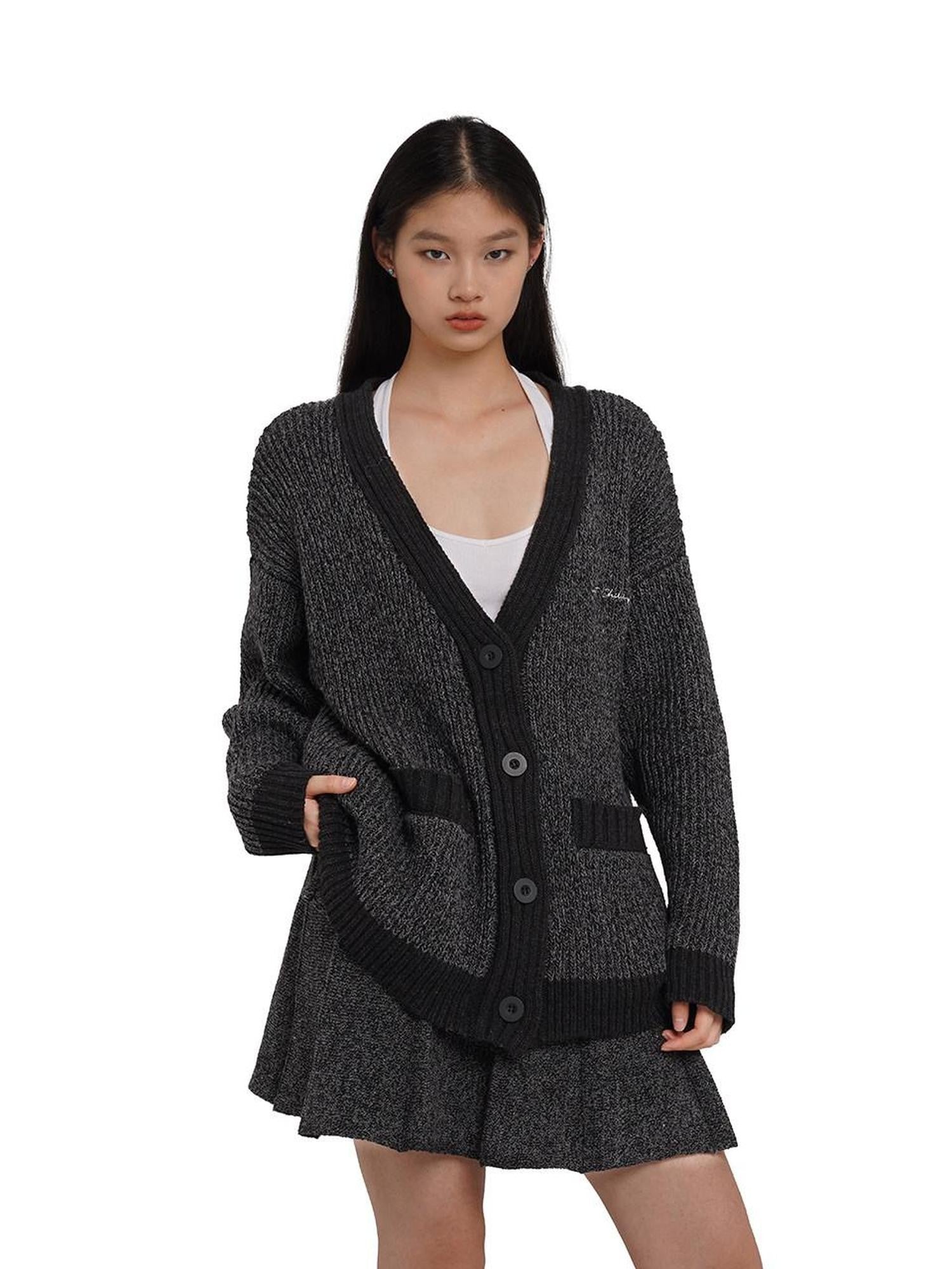 SweetChilling Slimming Colorblock Floral V-neck Cardigan Pleated Women&