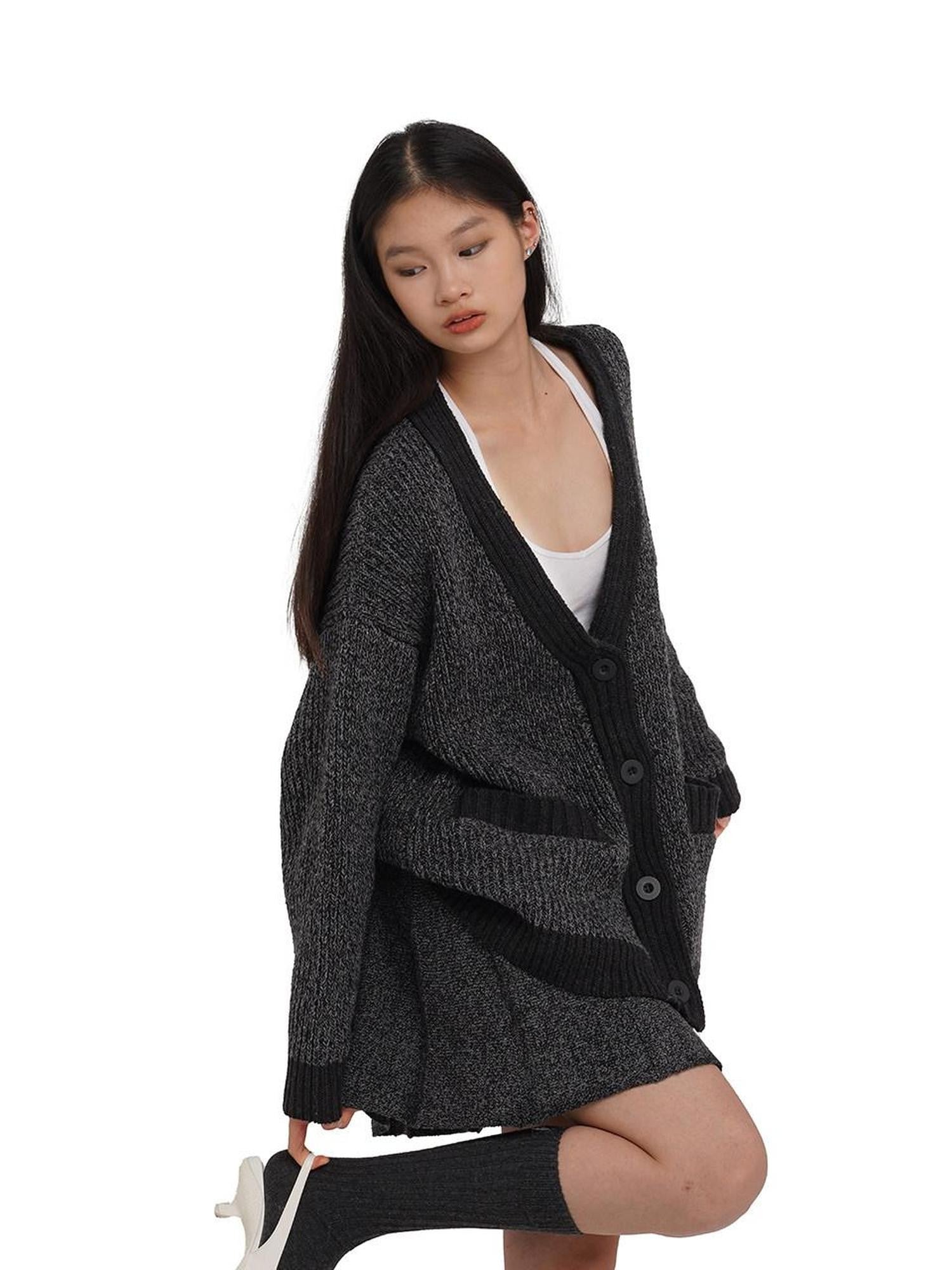 SweetChilling Slimming Colorblock Floral V-neck Cardigan Pleated Women&