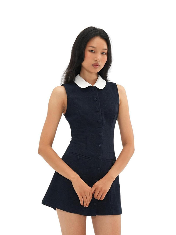 Small Round Neck Colorblock Cinched Waist Women's Polyester Casual Mini Dresses