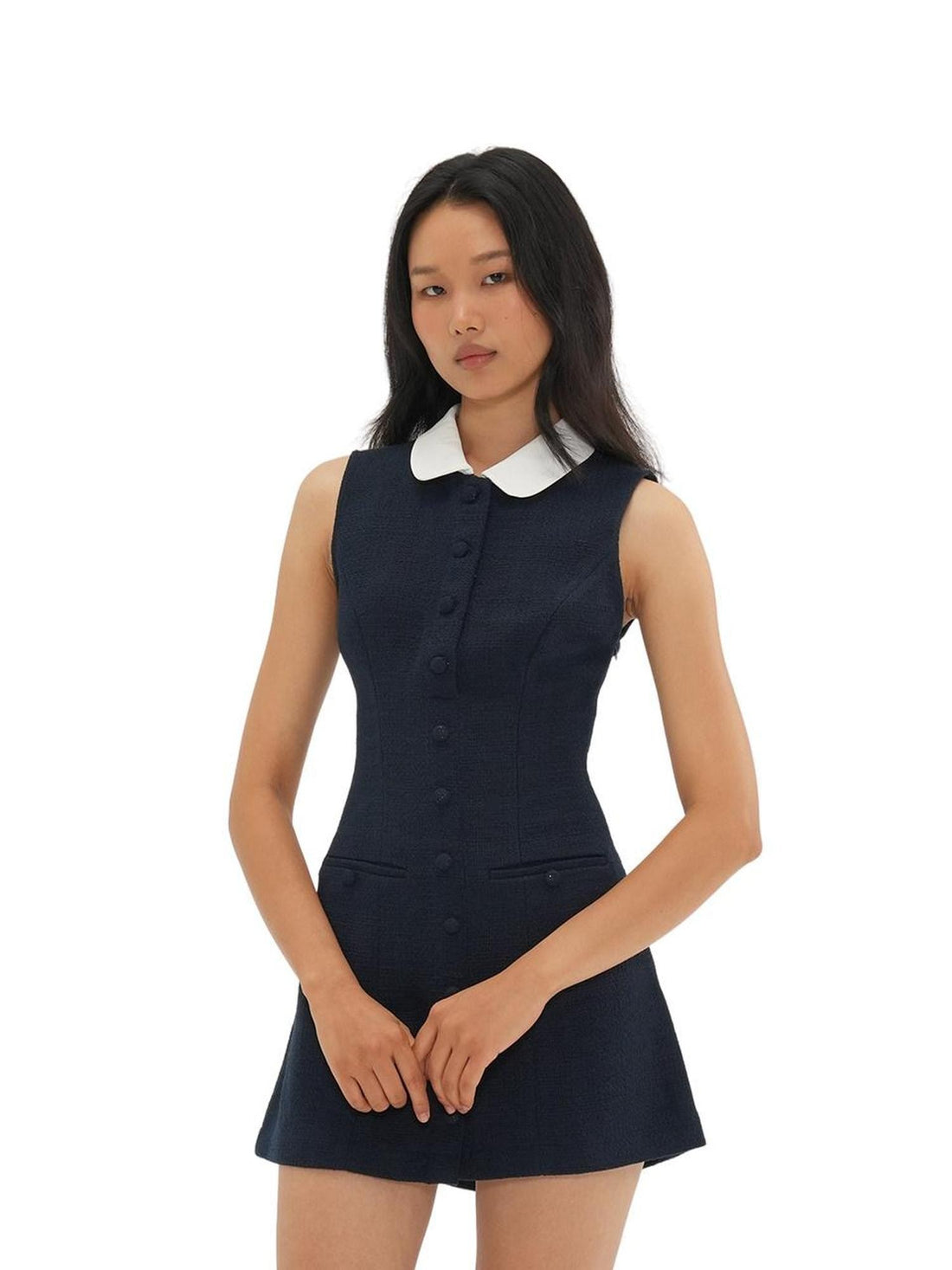 SweetChilling Small Round Neck Colorblock Cinched Waist Women&