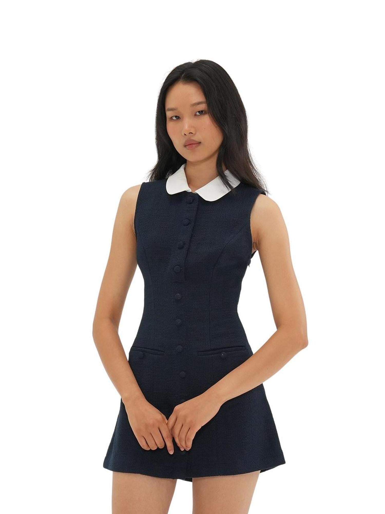 SweetChilling Small Round Neck Colorblock Cinched Waist Women&