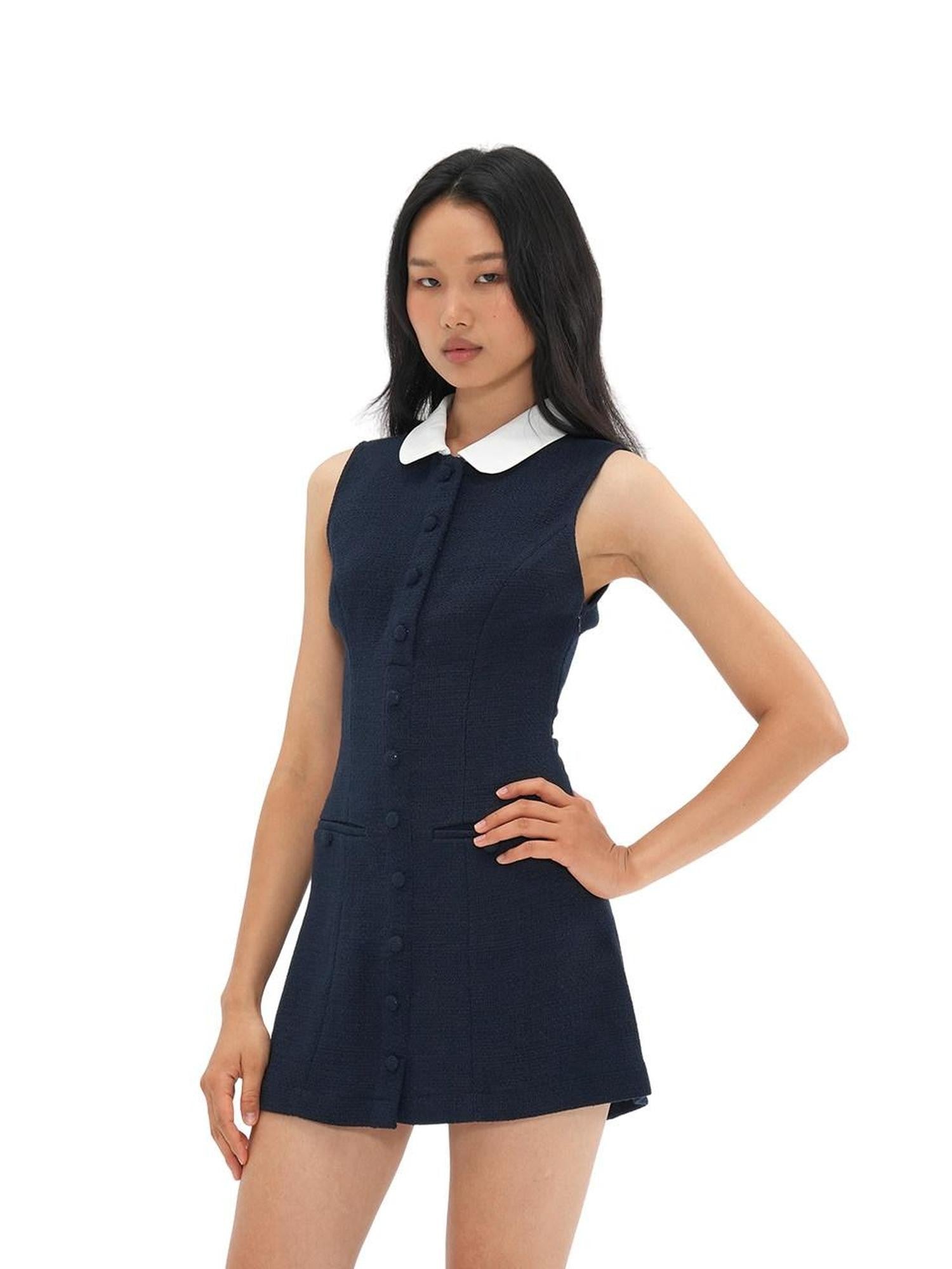 SweetChilling Small Round Neck Colorblock Cinched Waist Women&