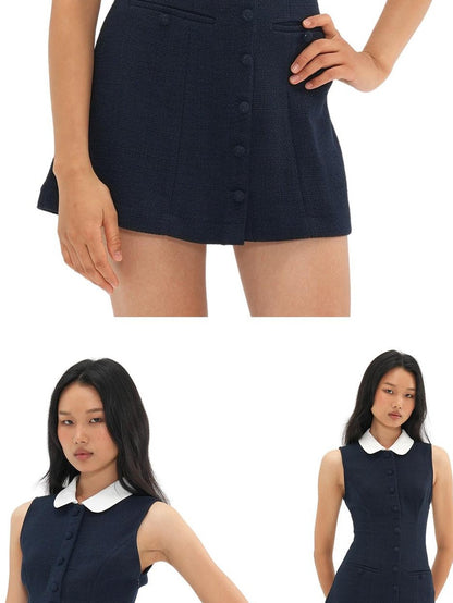 SweetChilling Small Round Neck Colorblock Cinched Waist Women&