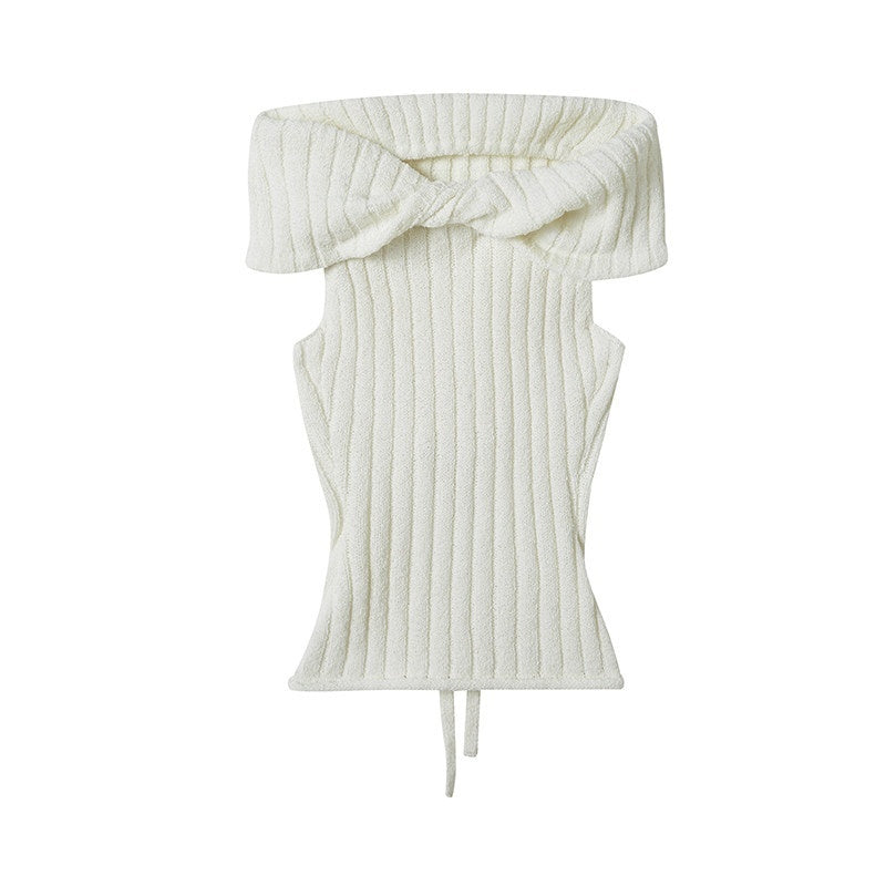 SweetChilling_Solid_Cropped_One_Shoulder_Bow_Knit_Women&