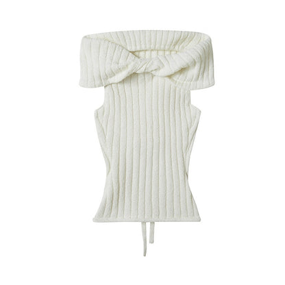 SweetChilling_Solid_Cropped_One_Shoulder_Bow_Knit_Women&