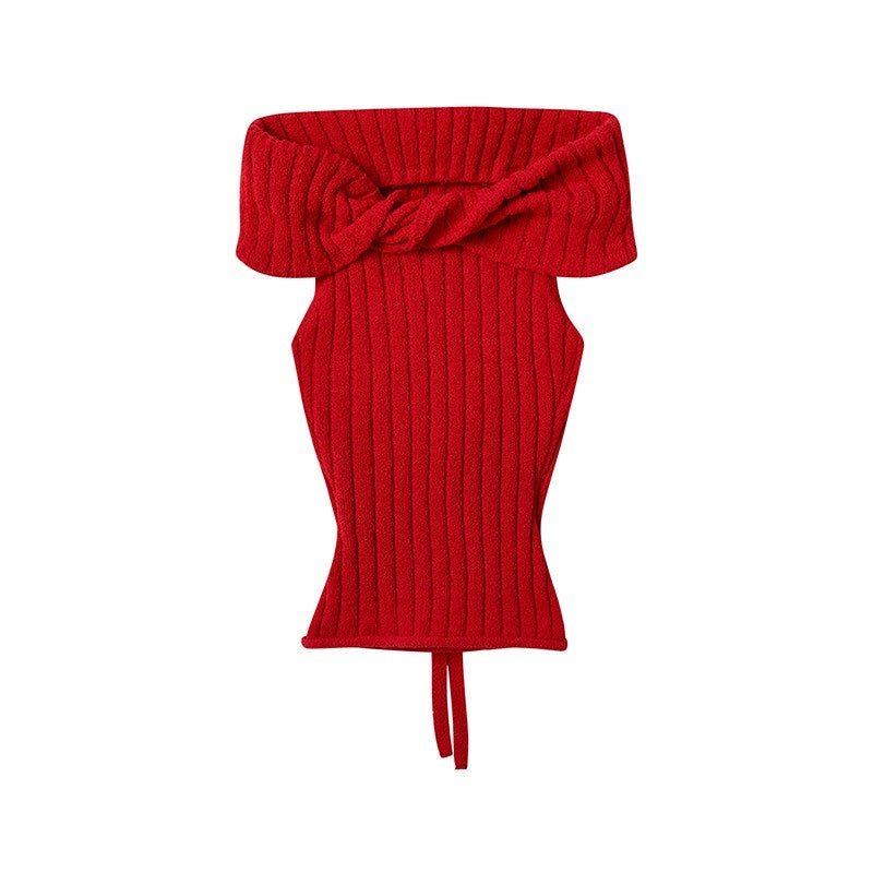 SweetChilling_Solid_Cropped_One_Shoulder_Bow_Knit_Women&