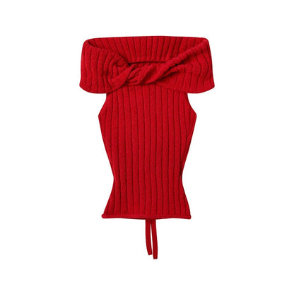 SweetChilling_Solid_Cropped_One_Shoulder_Bow_Knit_Women&