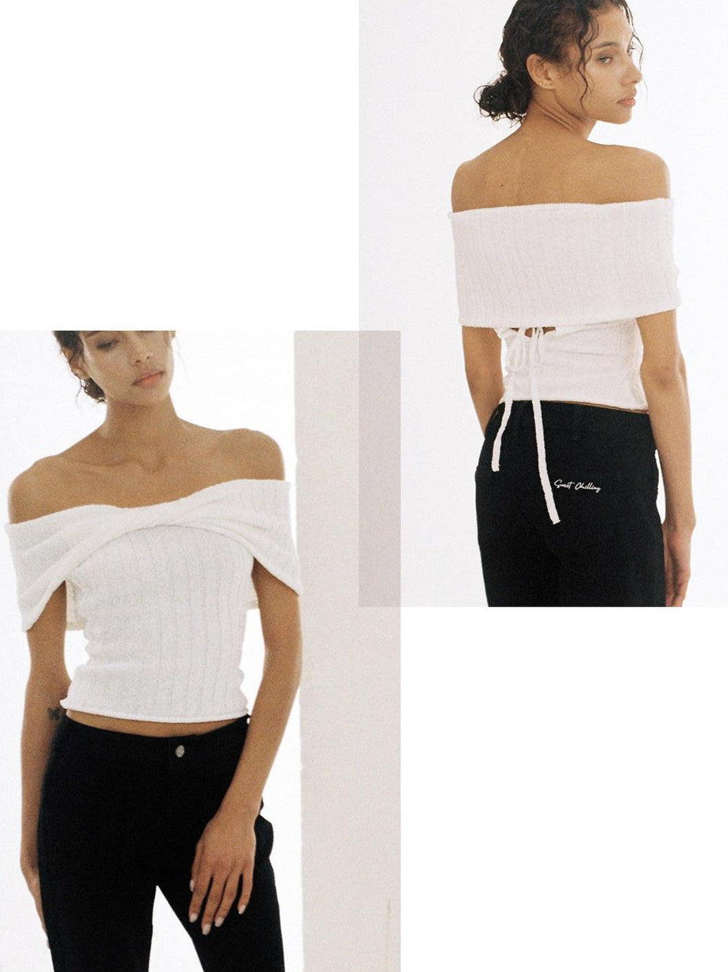 SweetChilling Solid Cropped One Shoulder Bow Knit Women&