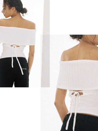 SweetChilling Solid Cropped One Shoulder Bow Knit Women&