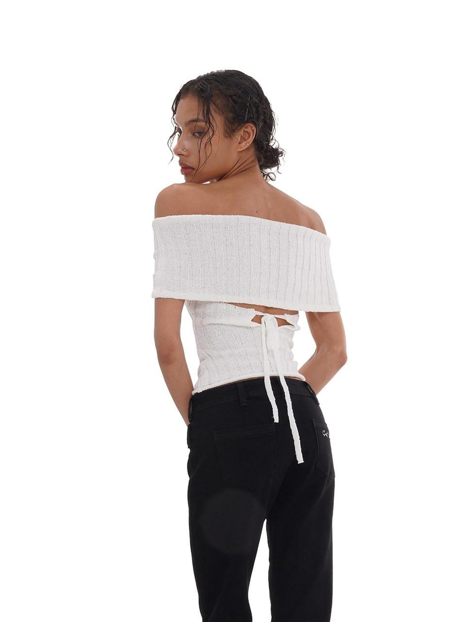 SweetChilling Solid Cropped One Shoulder Bow Knit Women&
