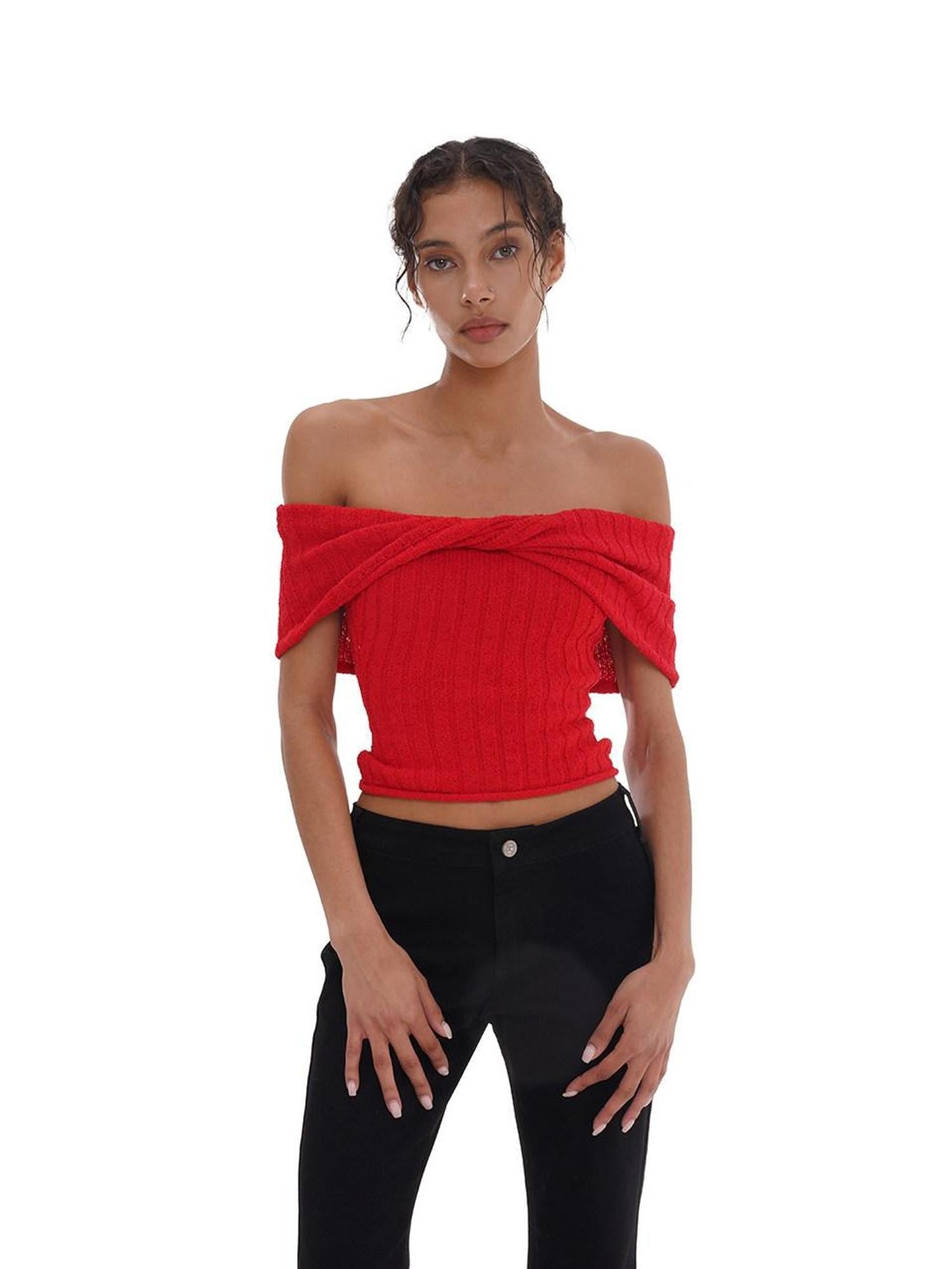 SweetChilling Solid Cropped One Shoulder Bow Knit Women&