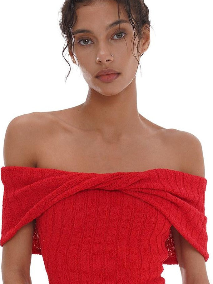 SweetChilling Solid Cropped One Shoulder Bow Knit Women&