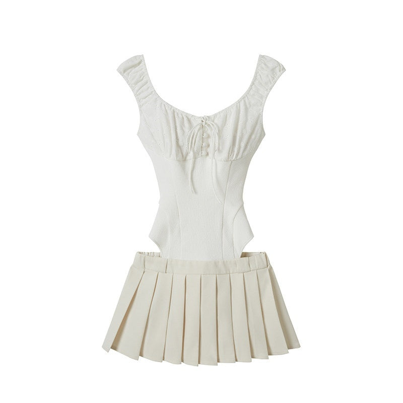 SweetChilling Sporty Pleated Spliced Cutout Waist Cinch Women&