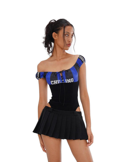 SweetChilling Sporty Pleated Spliced Cutout Waist Cinch Women&