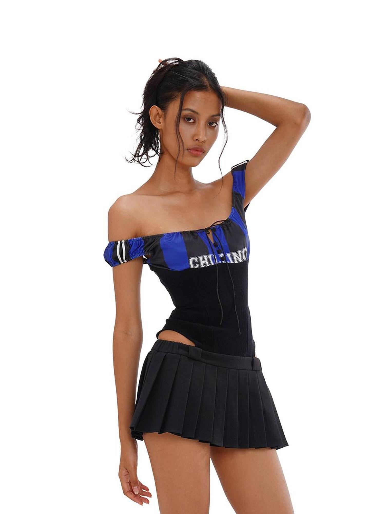 SweetChilling Sporty Pleated Spliced Cutout Waist Cinch Women&