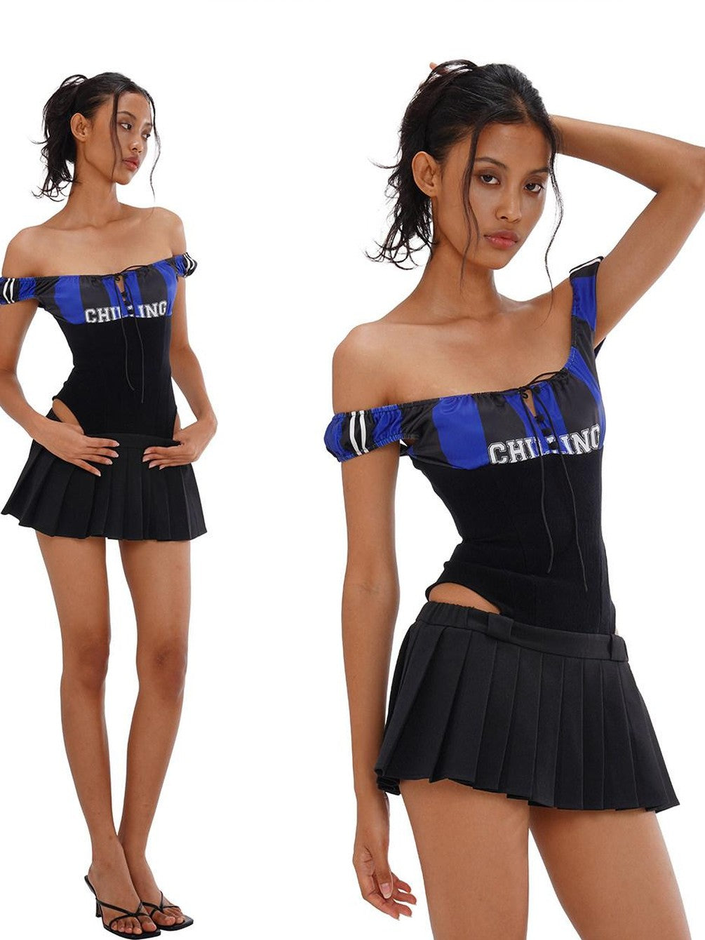 SweetChilling Sporty Pleated Spliced Cutout Waist Cinch Women&