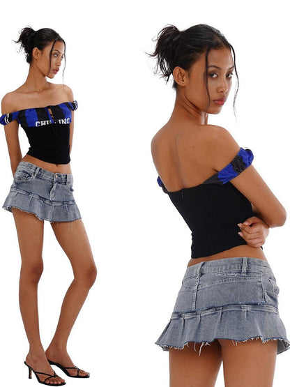 SweetChilling Sporty Spliced Waist Cinch V-neck Printed Cropped Women&
