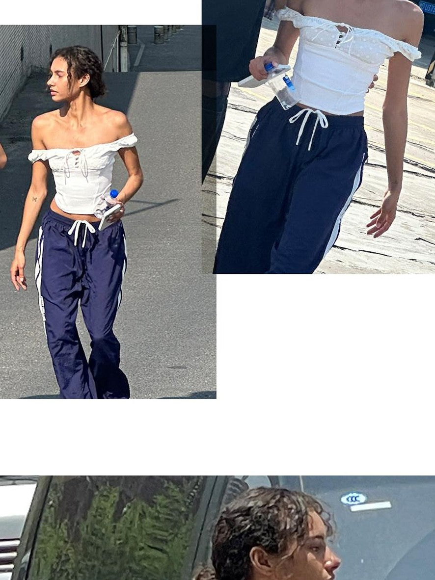 SweetChilling Sporty Spliced Waist Cinch V-neck Printed Cropped Women&
