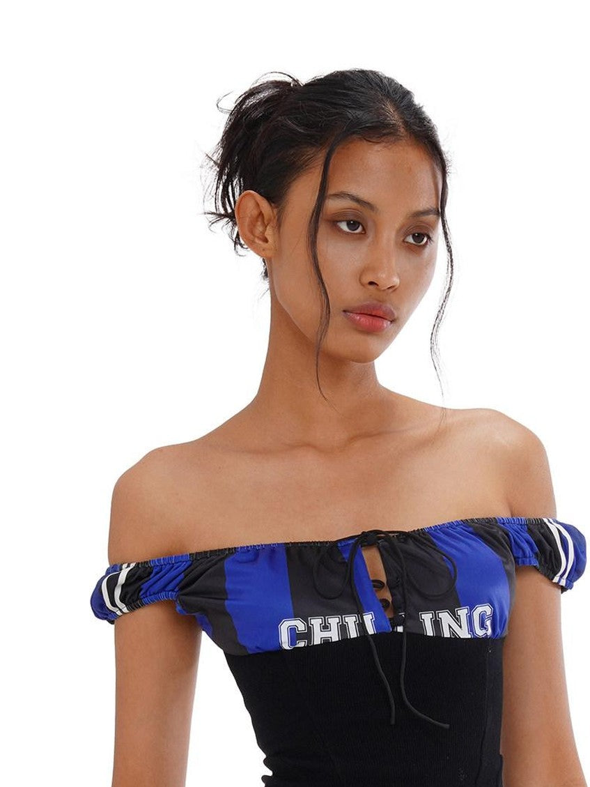 SweetChilling Sporty Spliced Waist Cinch V-neck Printed Cropped Women&