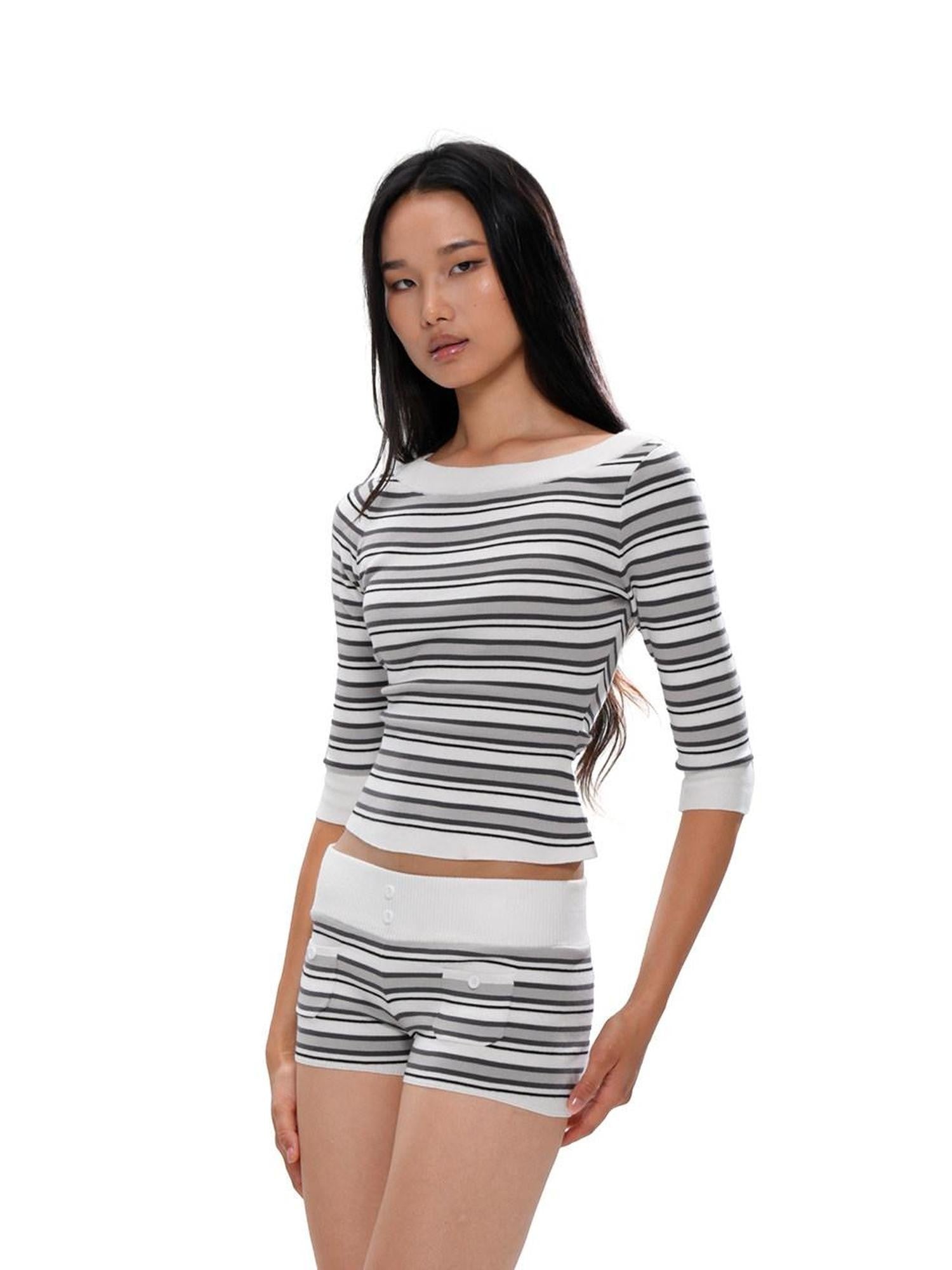 SweetChilling Striped Boat Neck Waist Knit Women&