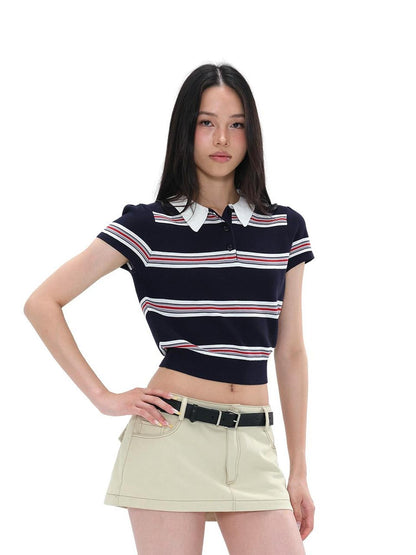 SweetChilling Striped Contrast Color Trim Slim Fit Polyester Women&